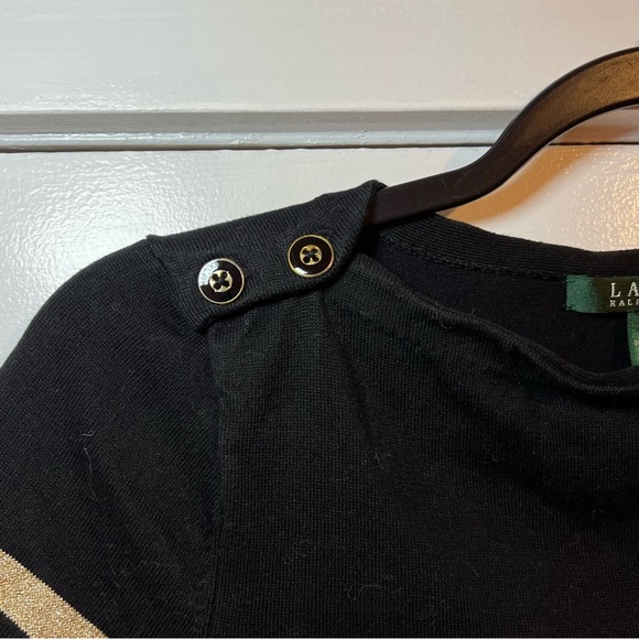 #84 LAUREN RALPH LAUREN BLACK AND WHITE STRIPED TOP W. GOLD ACCENTS LARGE - Picture 3 of 5